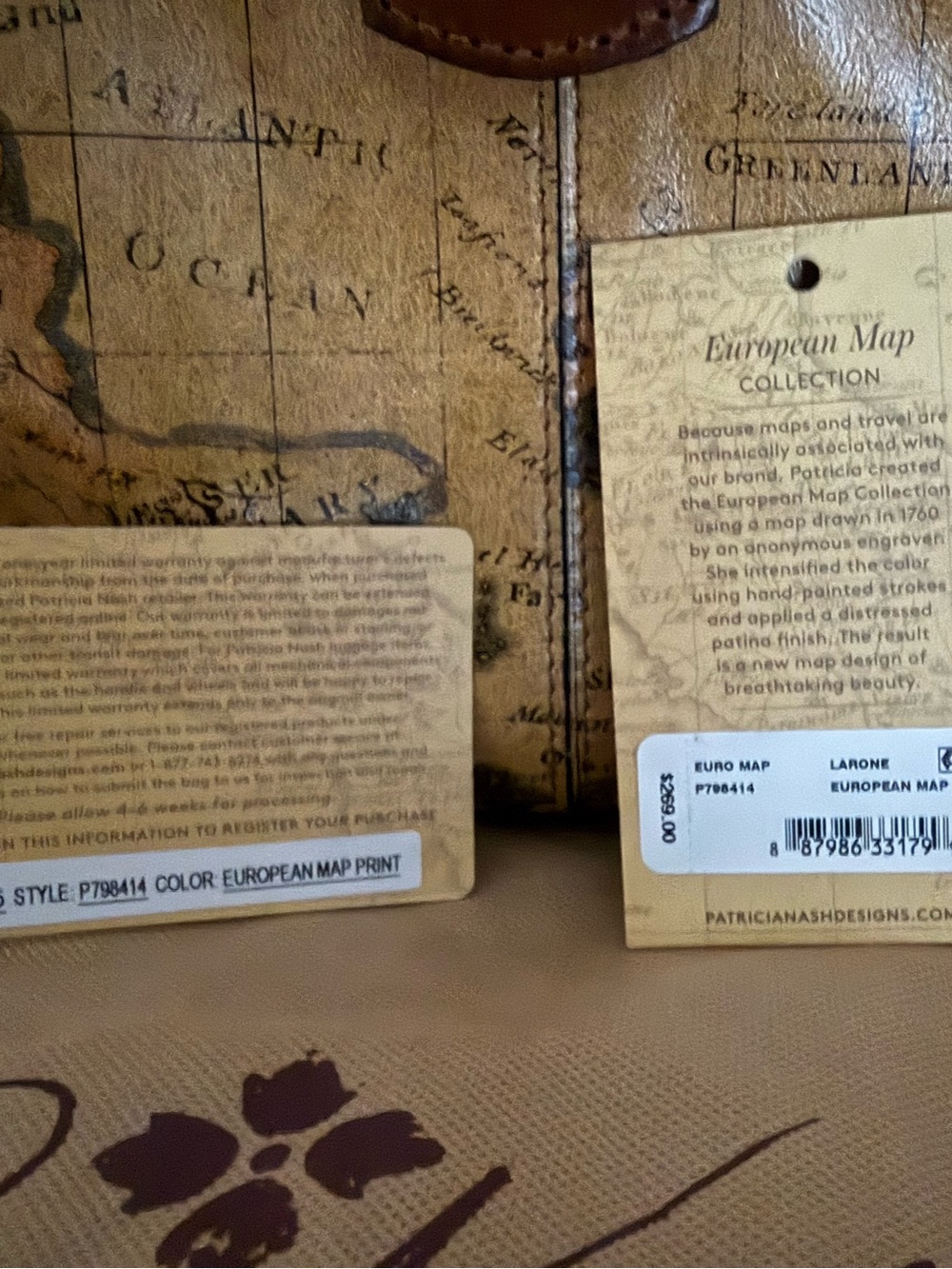 Patricia Nash Tan/Brown Leather Map-Print Shoulder Bag - Picture 8 of 8